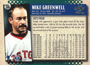 1995 Score - Platinum Team Sets #33 Mike Greenwell Back