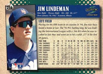 1995 Score - Platinum Team Sets #216 Jim Lindeman Back