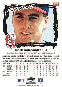 1995 Score - Platinum Team Sets #278 Mark Dalesandro Back