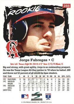 1995 Score - Platinum Team Sets #288 Jorge Fabregas Back