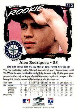 1995 Score - Platinum Team Sets #312 Alex Rodriguez Back