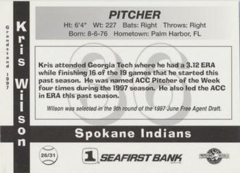 1997 Grandstand Spokane Indians #26 Kris Wilson Back