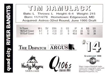 1998 Grandstand Quad City River Bandits #NNO Tim Hamulack Back