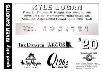 1998 Grandstand Quad City River Bandits #NNO Kyle Logan Back