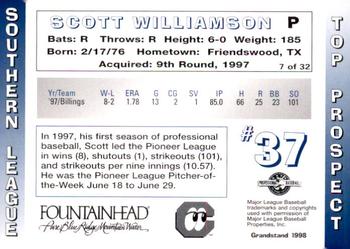 1998 Grandstand Southern League Top Prospects #7 Scott Williamson Back