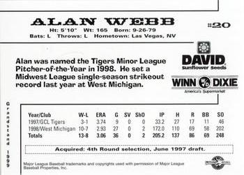 1999 Grandstand Jacksonville Suns #19 Alan Webb Back