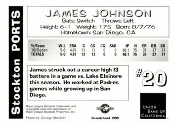 1999 Grandstand Stockton Ports #NNO James Johnson Back