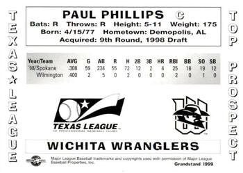 1999 Grandstand Texas League Top Prospects #NNO Paul Phillips Back
