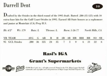 1996 Best Bluefield Orioles #10 Darrell Dent Back