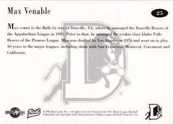 1996 Best Durham Bulls Blue #25 Max Venable Back