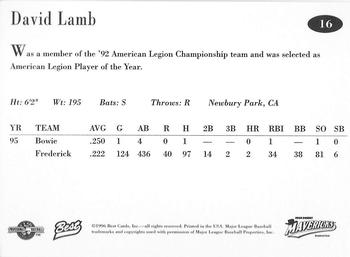 1996 Best High Desert Mavericks #16 David Lamb Back