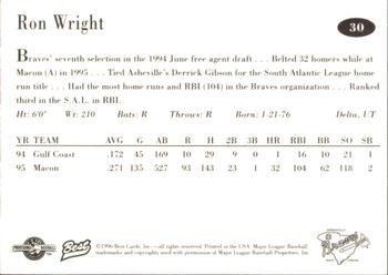 1996 Best Greenville Braves #30 Ron Wright Back