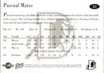 1996 Best Durham Bulls Brown #25 Pascual Matos Back