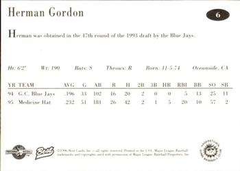 1996 Best Hagerstown Suns #6 Herman Gordon Back