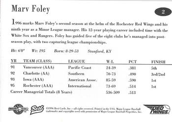 1996 Best Rochester Red Wings #2 Marv Foley Back