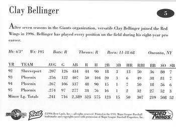 1996 Best Rochester Red Wings #5 Clay Bellinger Back