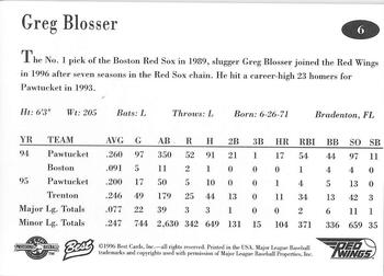 1996 Best Rochester Red Wings #6 Greg Blosser Back