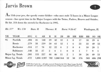 1996 Best Rochester Red Wings #7 Jarvis Brown Back