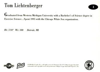 1996 Best Sarasota Red Sox #4 Tom Lichtenberger Back