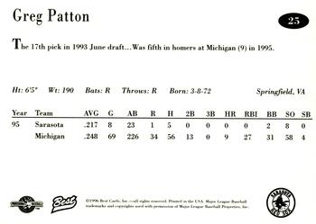 1996 Best Sarasota Red Sox #25 Greg Patton Back