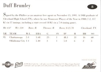 1996 Best Scranton/Wilkes-Barre Red Barons #8 Duff Brumley Back