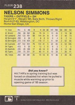 1986 Fleer #238 Nelson Simmons Back