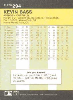 1986 Fleer #294 Kevin Bass Back