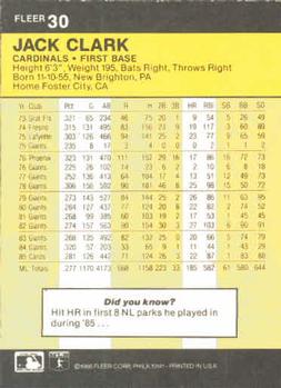 1986 Fleer #30 Jack Clark Back