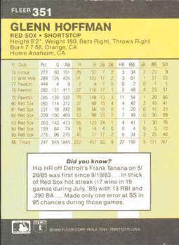 1986 Fleer #351 Glenn Hoffman Back