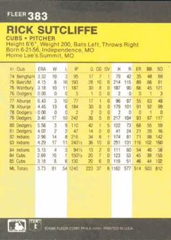 1986 Fleer #383 Rick Sutcliffe Back