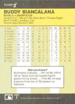 1986 Fleer #3 Buddy Biancalana Back