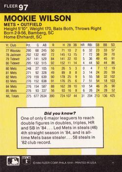 1986 Fleer #97 Mookie Wilson Back