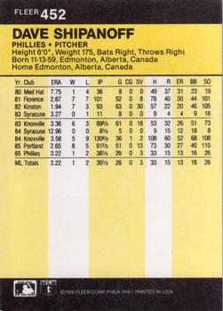 1986 Fleer #452 Dave Shipanoff Back