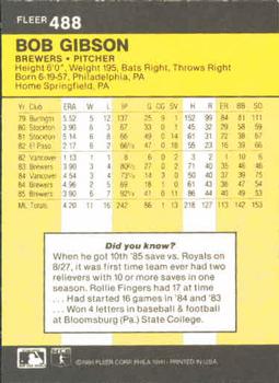 1986 Fleer #488 Bob Gibson Back