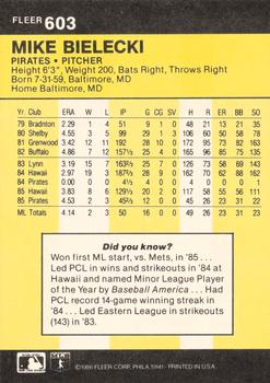 1986 Fleer #603 Mike Bielecki Back