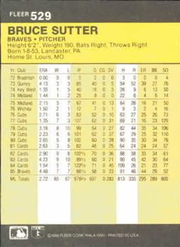 1986 Fleer #529 Bruce Sutter Back