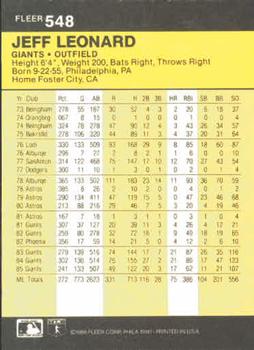 1986 Fleer #548 Jeff Leonard Back