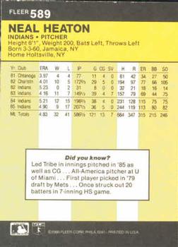 1986 Fleer #589 Neal Heaton Back