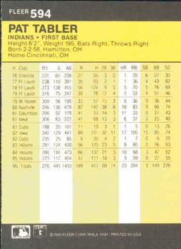 1986 Fleer #594 Pat Tabler Back