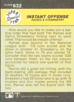 1986 Fleer #632 Instant Offense (Tim Raines / Darryl Strawberry) Back