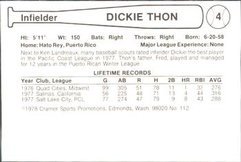 1978 Cramer Salt Lake Gulls #112 Dickie Thon Back