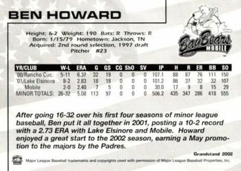 2002 Grandstand Mobile BayBears #19 Ben Howard Back