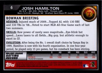 2010 Bowman Chrome #6 Josh Hamilton  Back