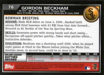 2010 Bowman Chrome #76 Gordon Beckham  Back