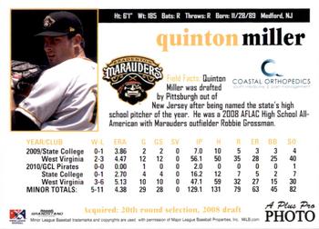 2011 Grandstand Bradenton Marauders #NNO Quinton Miller Back