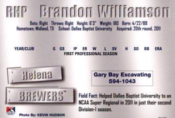 2011 Grandstand Helena Brewers #NNO Brandon Williamson Back