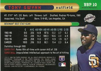 1996 Bowman - Bowman's Best Previews Atomic Refractors #BBP 10 Tony Gwynn Back