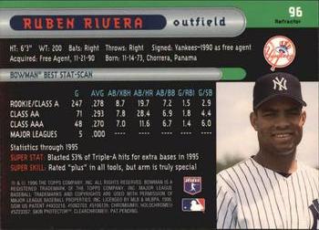 1996 Bowman's Best - Refractors #96 Ruben Rivera Back