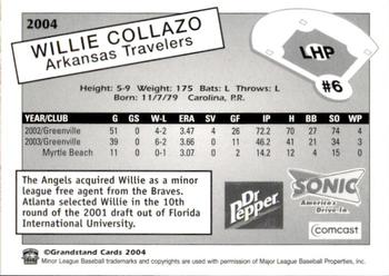 2004 Grandstand Arkansas Travelers #NNO Willie Collazo Back