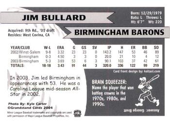 2004 Grandstand Birmingham Barons #NNO Jim Bullard Back